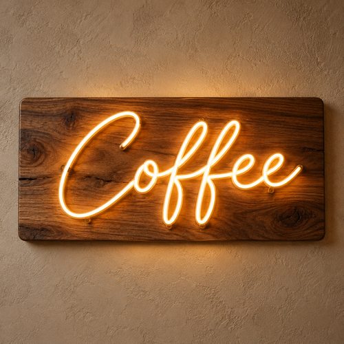 Wood base neon sign